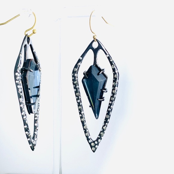 ALEXIS BITTAR NEW Open Kite Dark Gunmetal Smoke Blue Swarovski Crystals Earrings - Picture 13 of 13